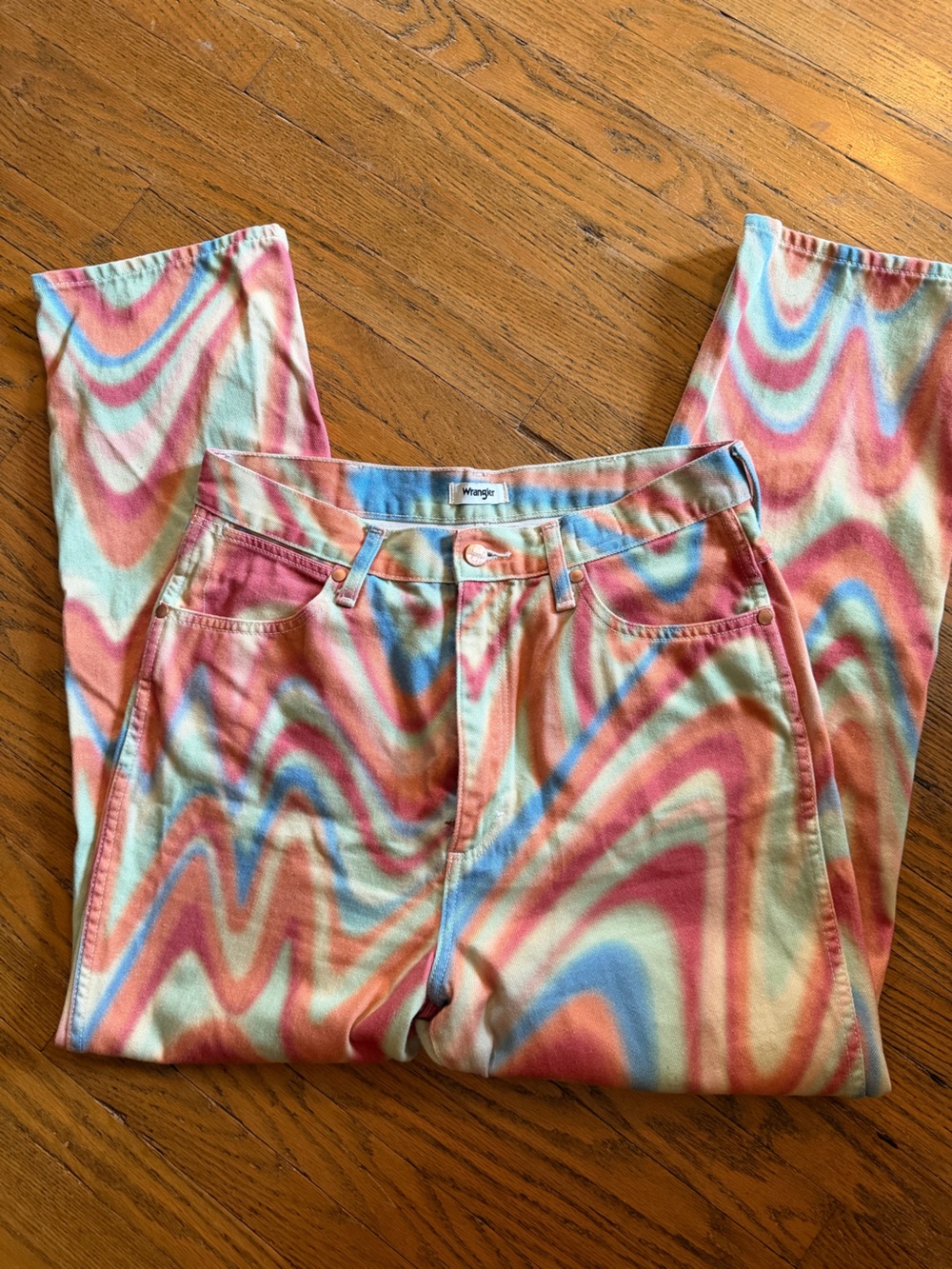 Wrangler Multicolor Swirl Pattern Jeans — Pink, Blue, Cream